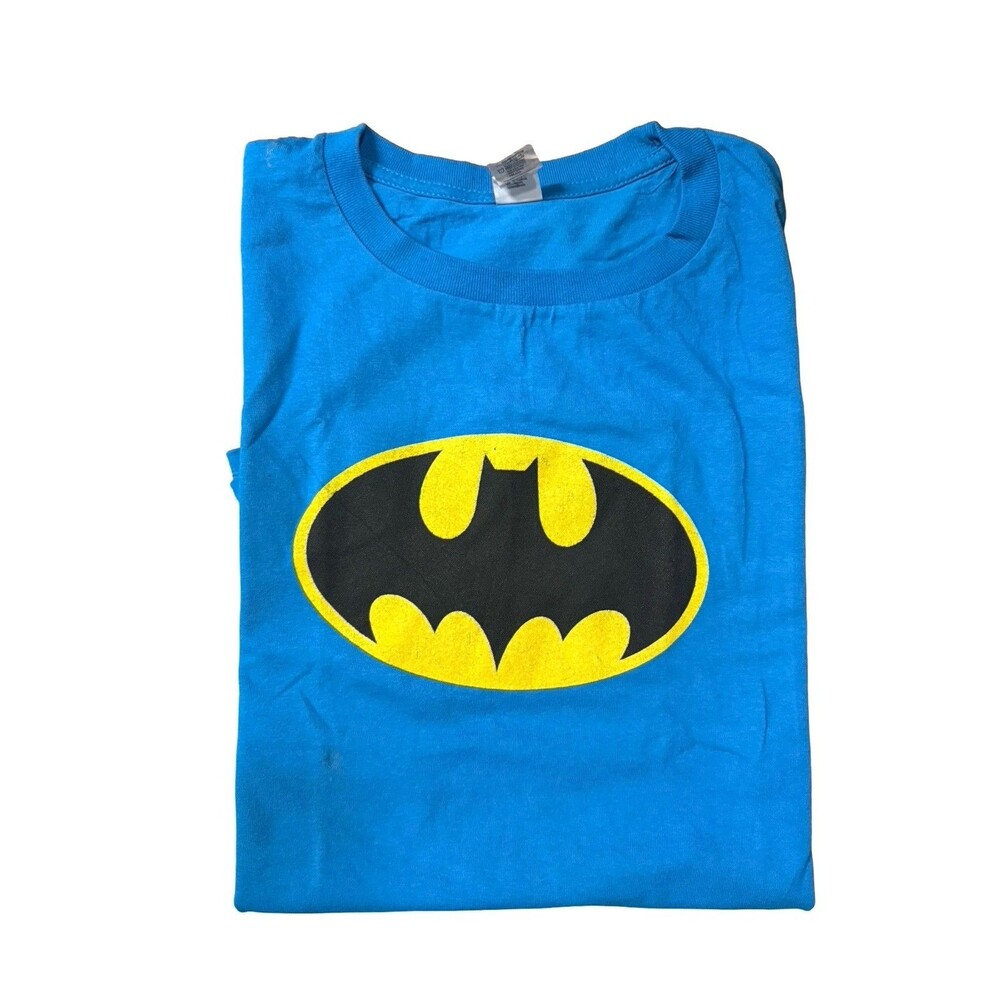 Batman Logo T-Shirt Youth Large  Blue DC Comics Classic Symbol Cotton Tee New